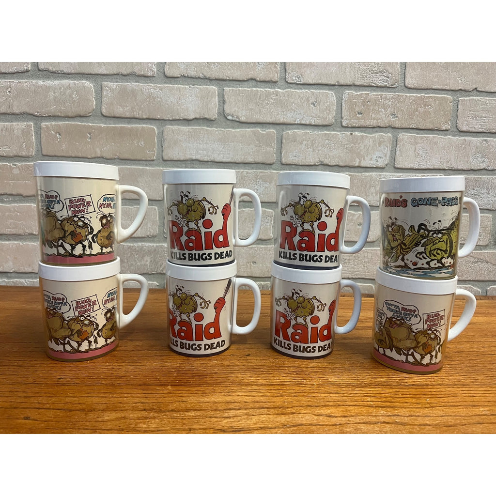 Vintage Raid Bug Spray Killer Promo Mugs West Bend Thermo-Serv Advertising