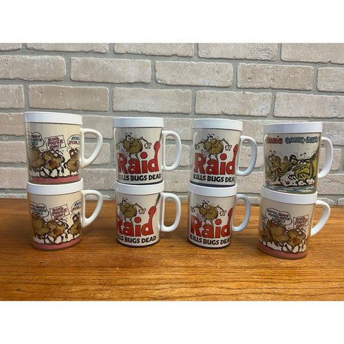 Vintage Raid Bug Spray Killer Promo Mugs West Bend Thermo-Serv Advertising