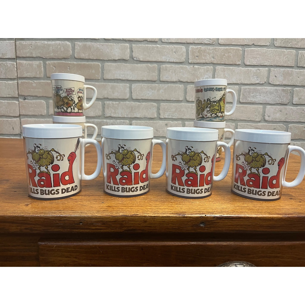 Vintage Raid Bug Spray Killer Promo Mugs West Bend Thermo-Serv Advertising
