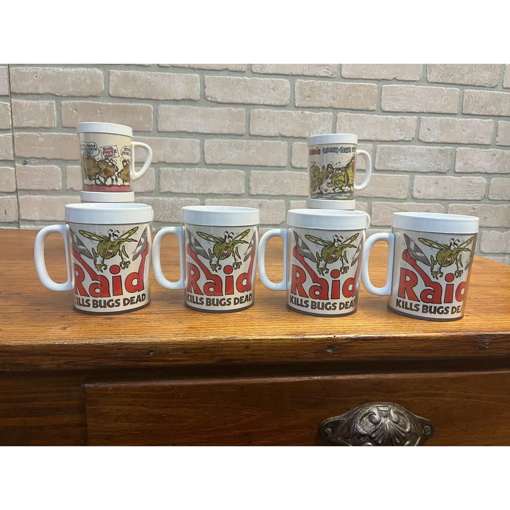 Vintage Raid Bug Spray Killer Promo Mugs West Bend Thermo-Serv Advertising