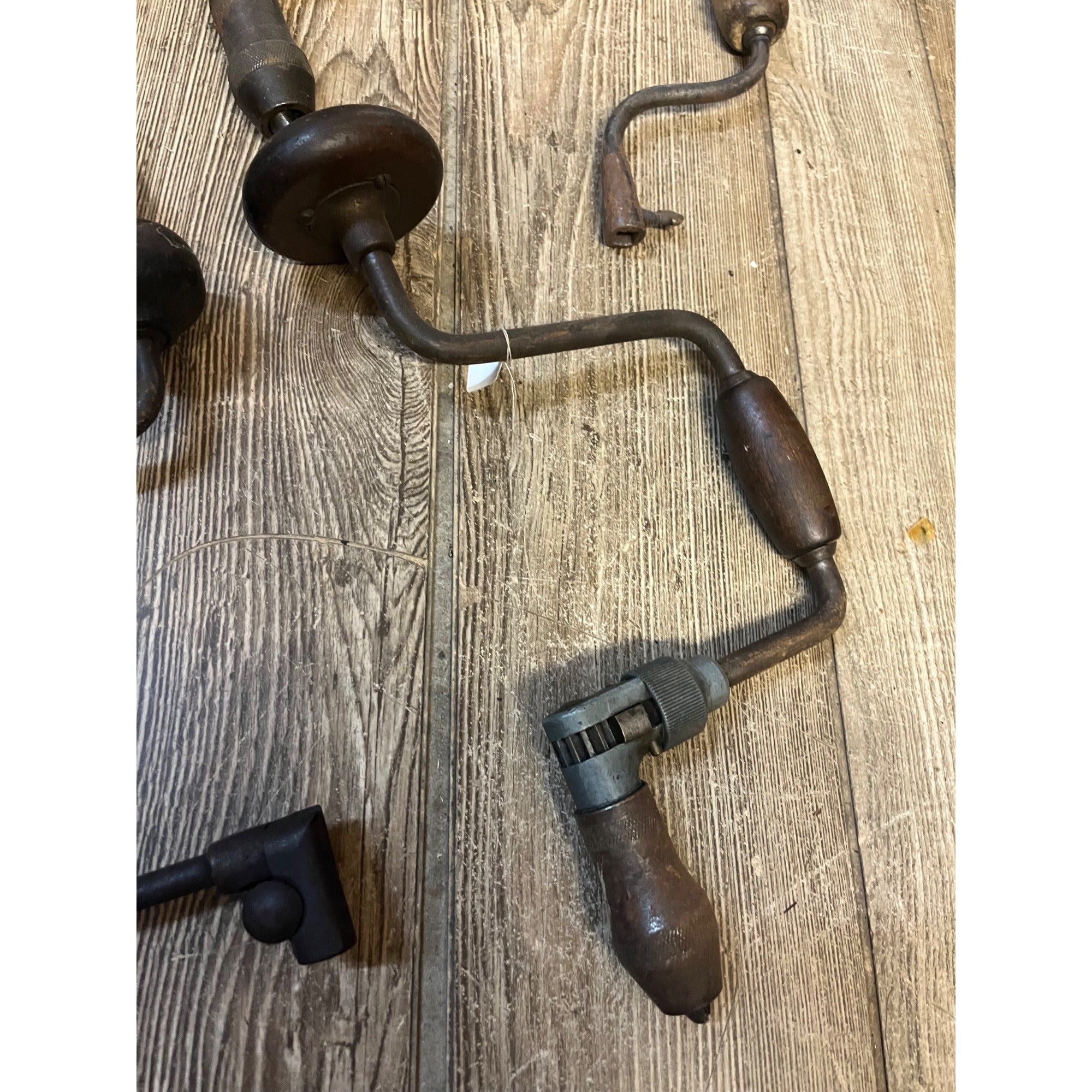 Antique Lot of (5) Angle Brace Drills Hand Crank Wooden Tool Wall Decor Lot