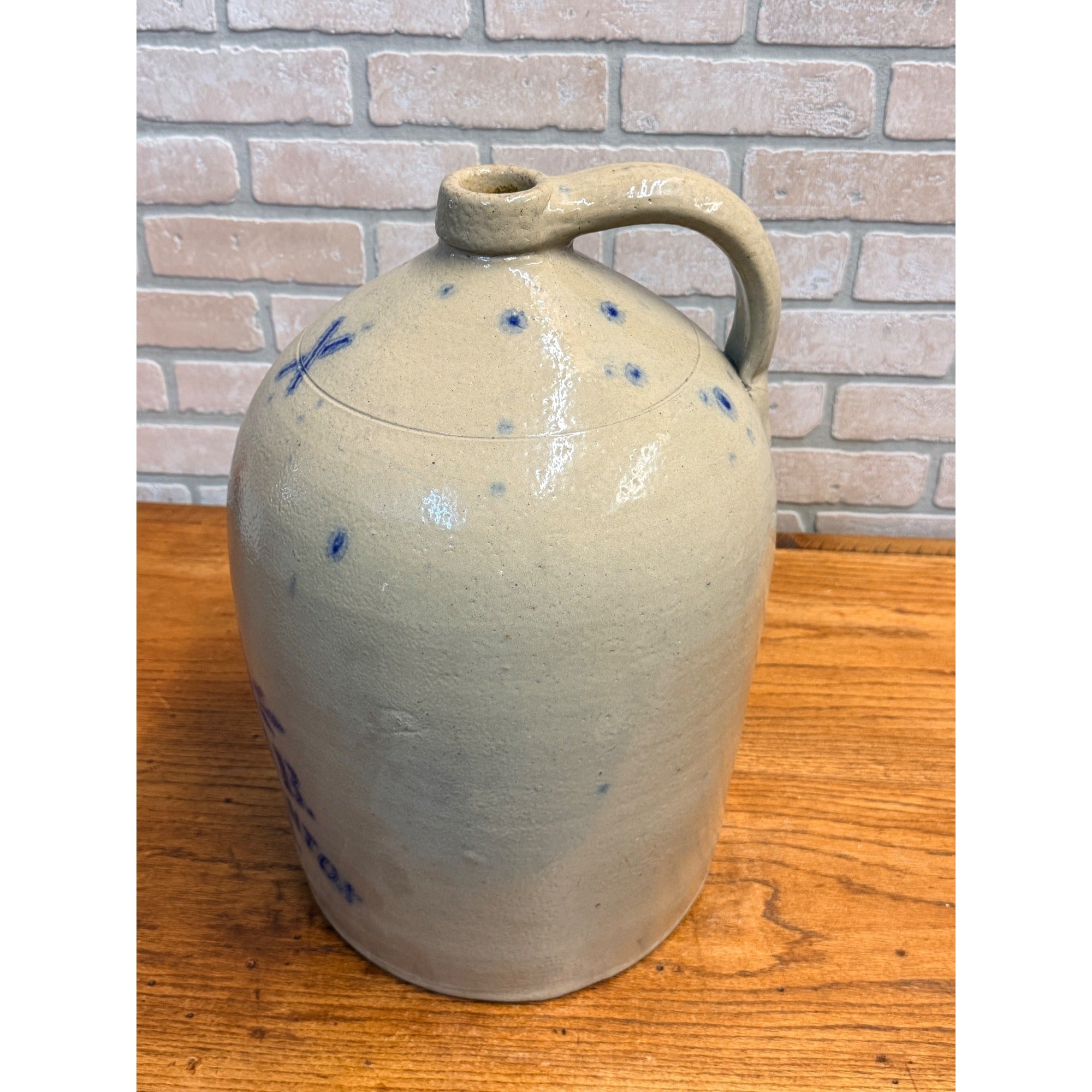 Primitive 19th c. Salt Glazed Stoneware Jug E.S. & B Cobalt Newbrighton PA 4 Gal