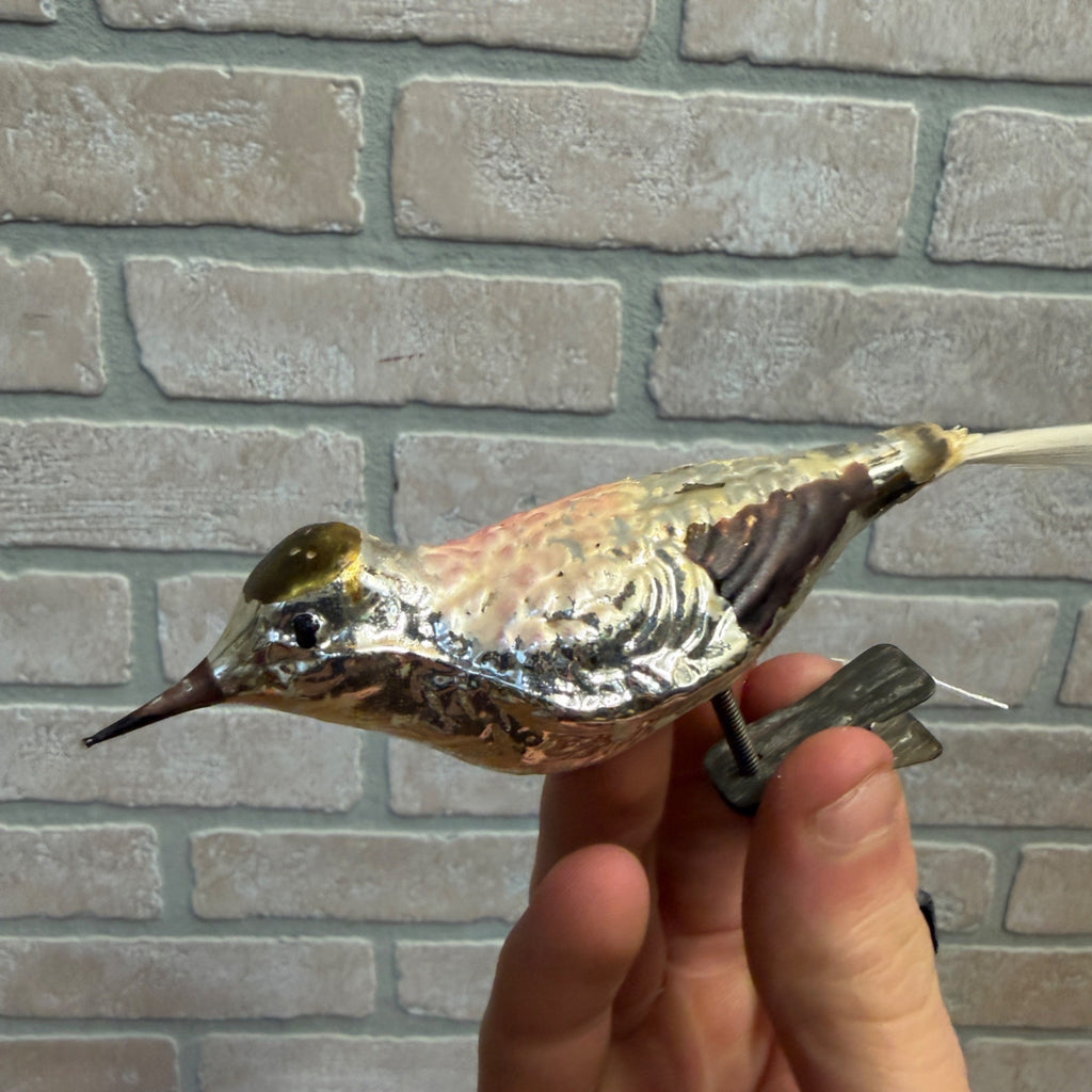 Antique Germany Clip on Glass Bird Ornament Silver