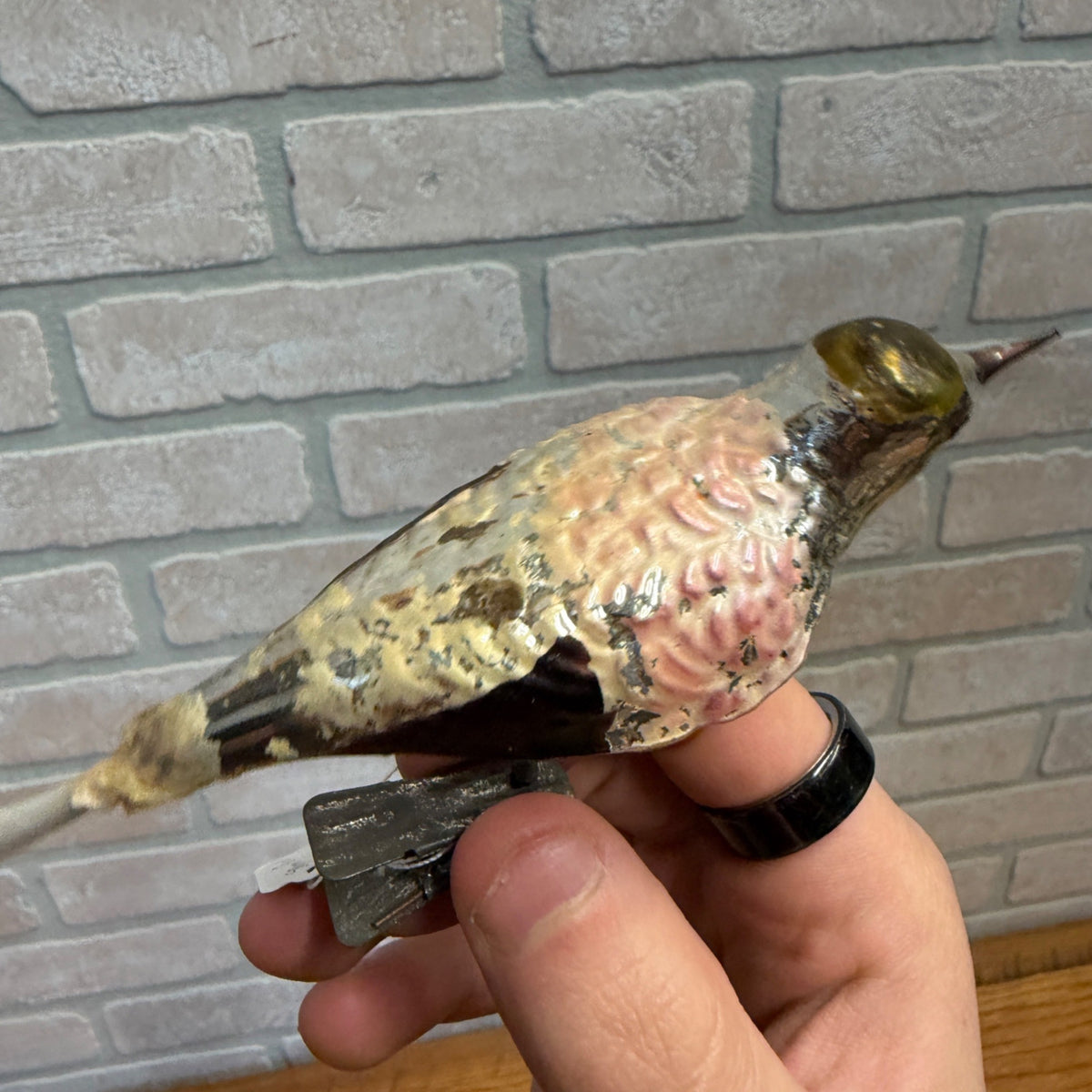Antique Germany Clip on Glass Bird Ornament Silver
