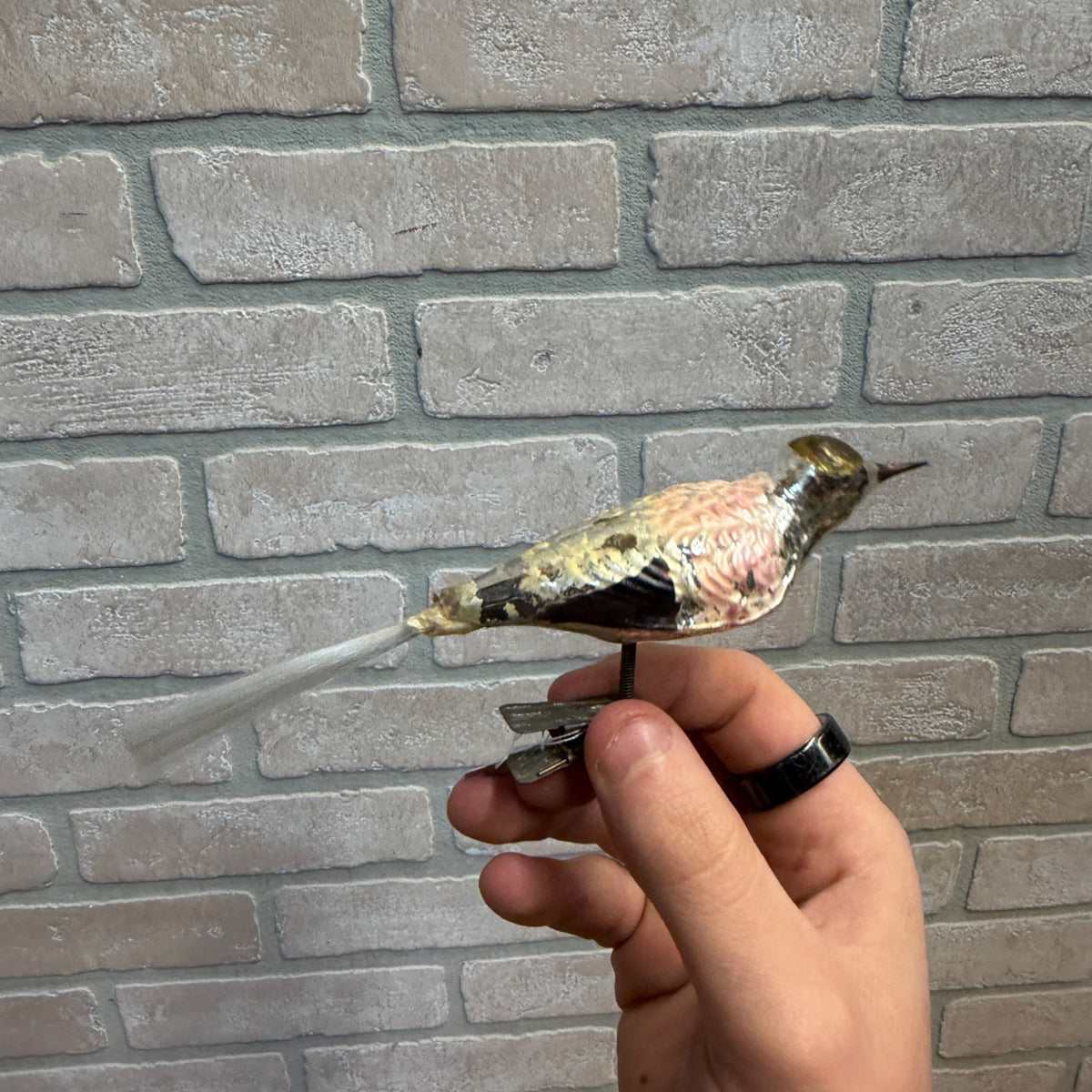 Antique Germany Clip on Glass Bird Ornament Silver