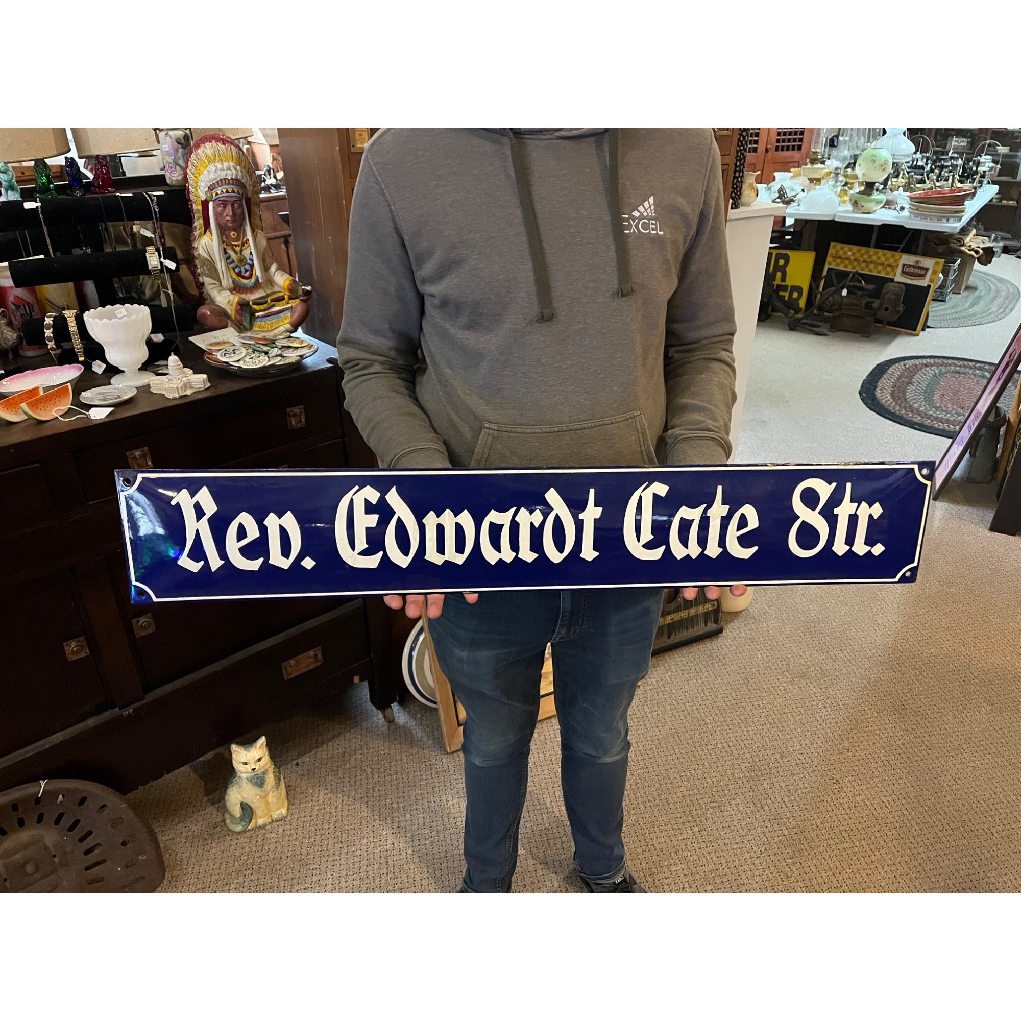 Vintage Porcelain Street Sign German Road Sign Rev. Edwarot Cate Str.