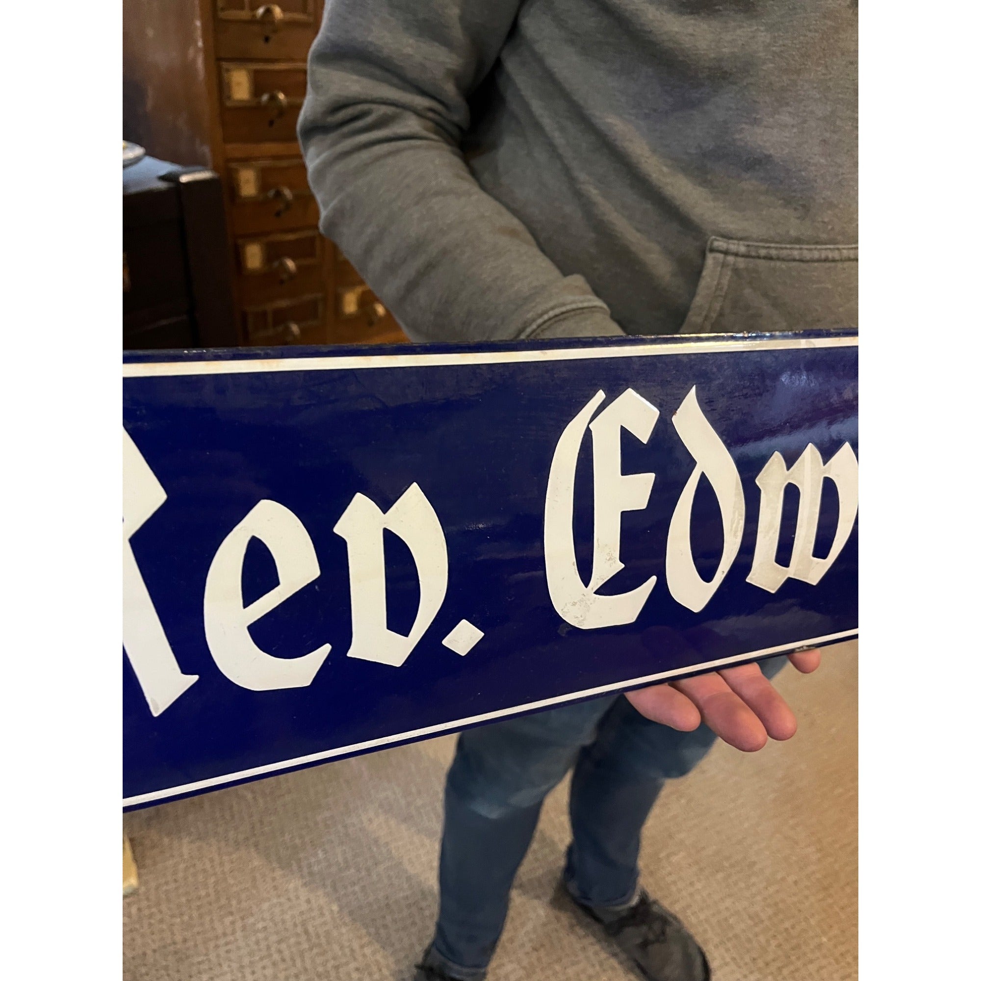 Vintage Porcelain Street Sign German Road Sign Rev. Edwarot Cate Str.