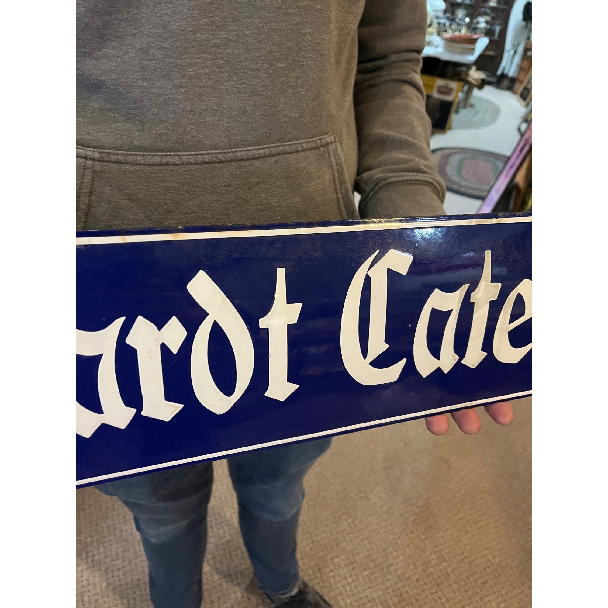 Vintage Porcelain Street Sign German Road Sign Rev. Edwarot Cate Str.