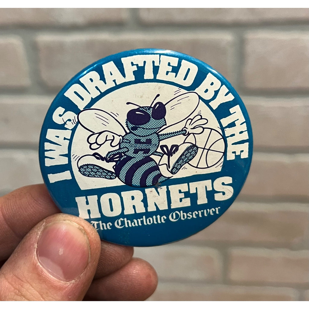 RARE Vintage 1988 Drafted by the Charlotte Hornets NBA Pin Pinback Observer
