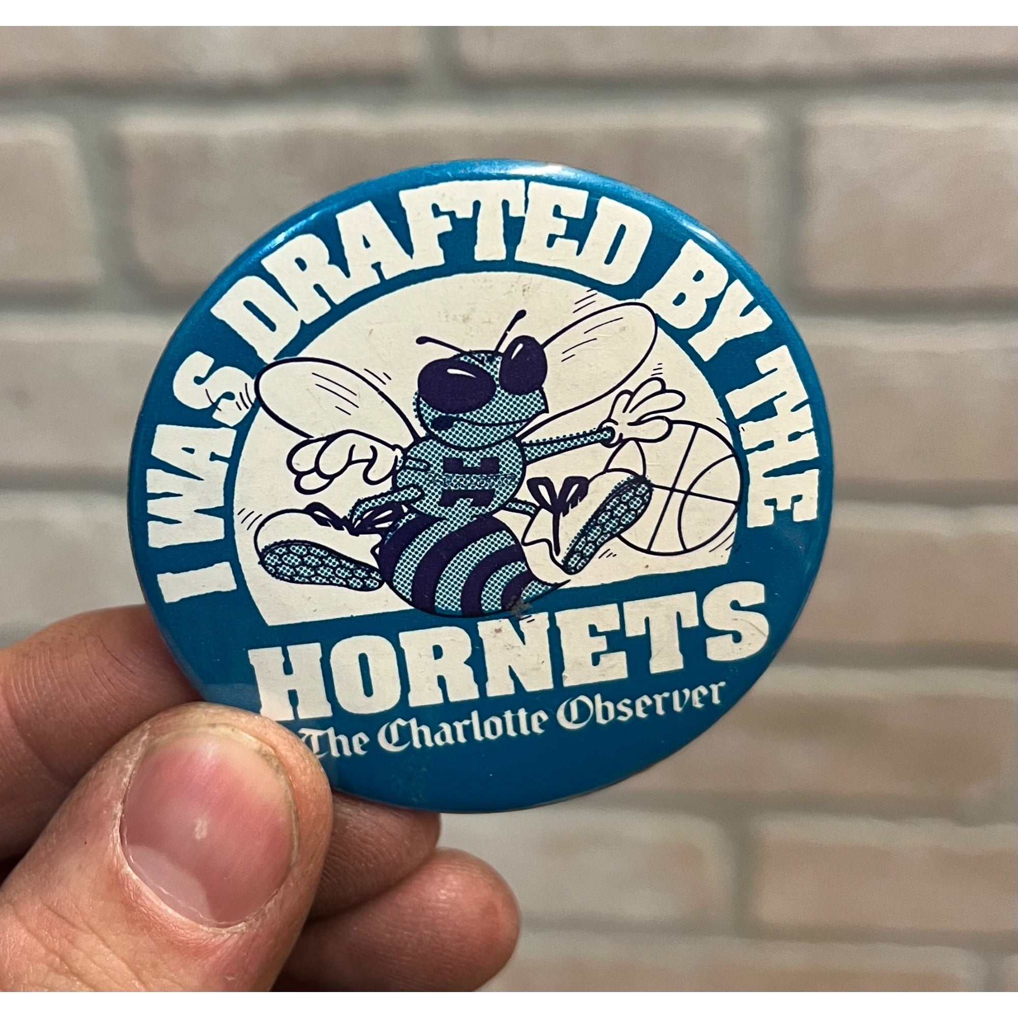 RARE Vintage 1988 Drafted by the Charlotte Hornets NBA Pin Pinback Observer