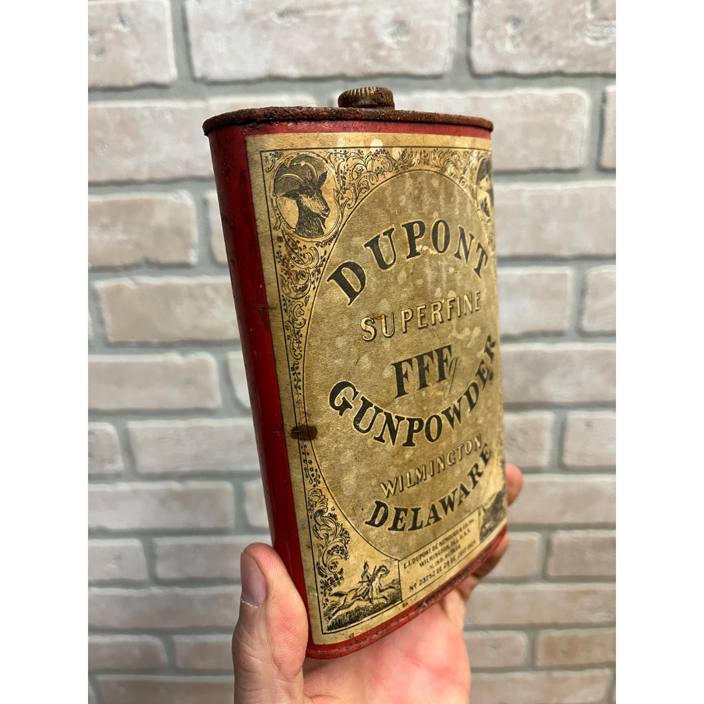Vintage Dupont FFF Superfine 1LB Gun Powder Can EMPTY Advertising Red