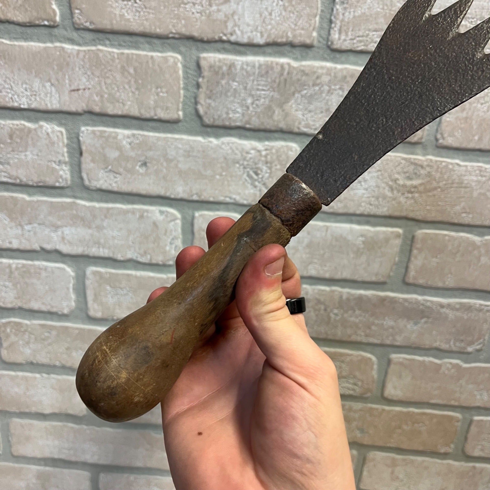 Antique Primitive Ice Block Pick Chipper w/ Teeth & Wood Handle Farmhouse Country Kitchen Decor