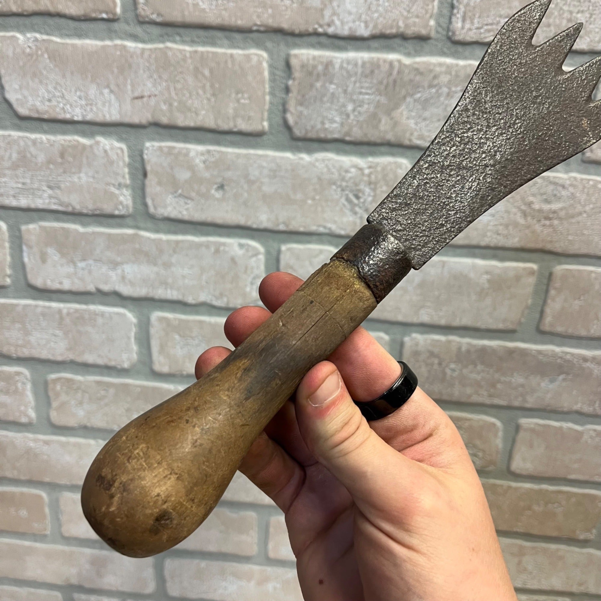 Antique Primitive Ice Block Pick Chipper w/ Teeth & Wood Handle Farmhouse Country Kitchen Decor