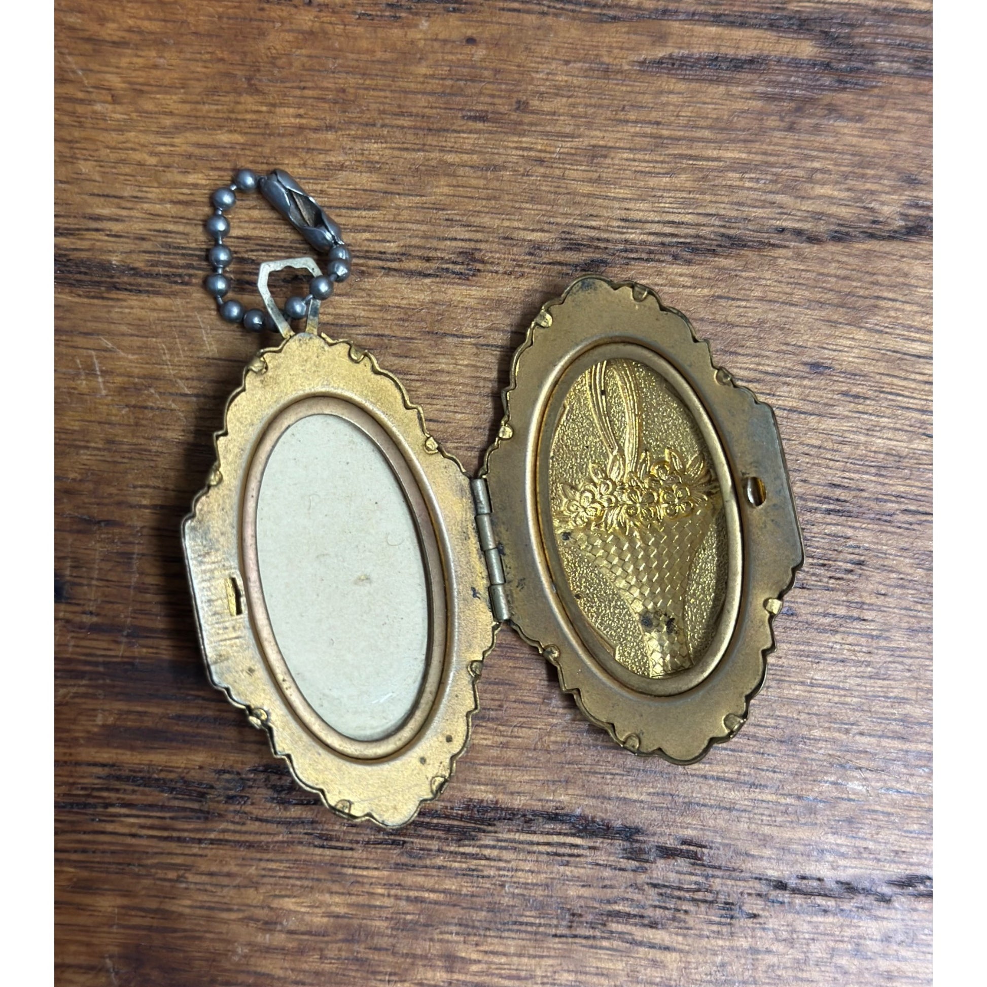 Antique Brass Art Nouveau Locket Pendant Flower Basket c1920s