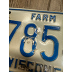 Vintage 1987 Wisconsin Embossed License Plate Blue White Farm Pair