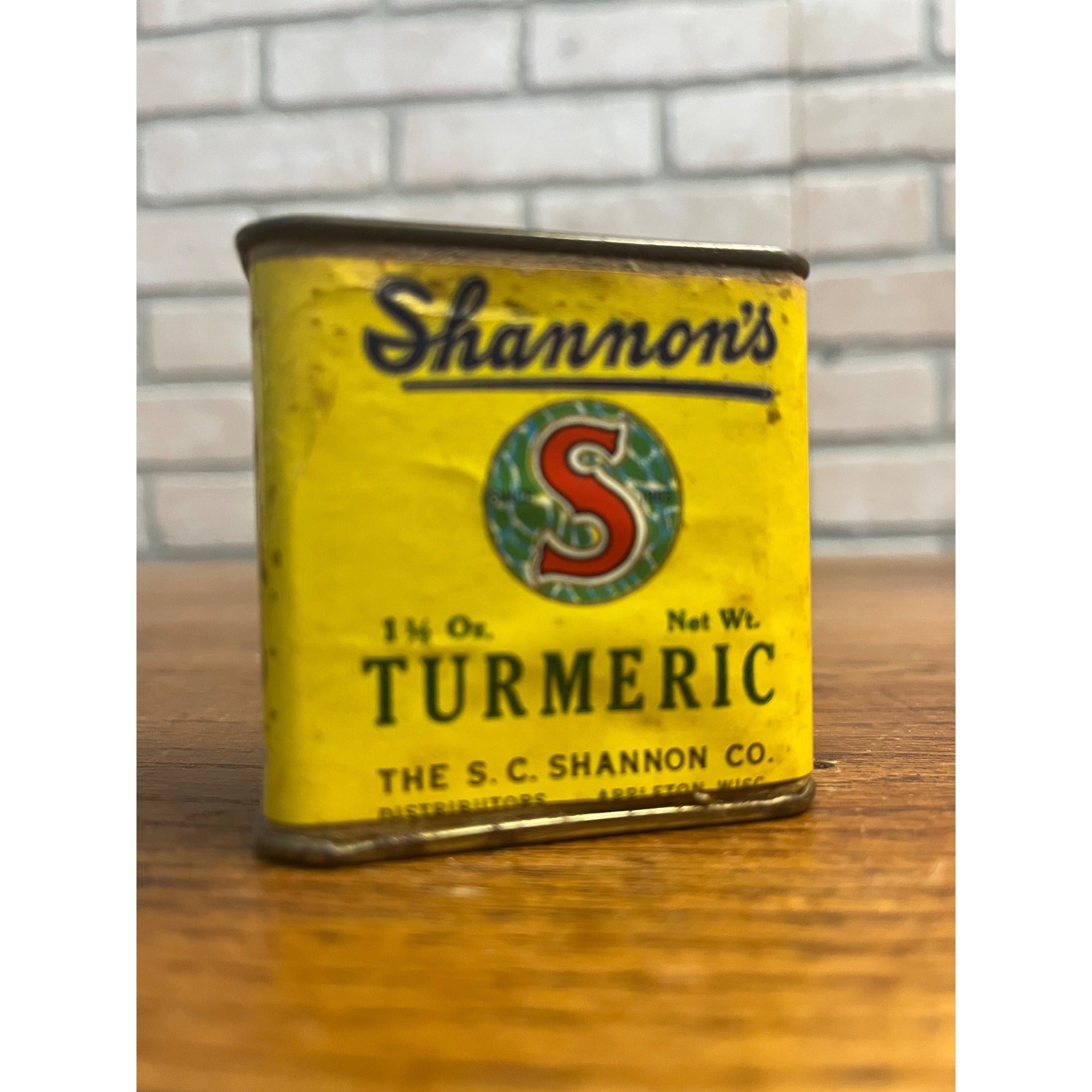 Vintage S.C. Shannon Co. Appleton Wis Tumeric Spice Tin Kitchen Decor