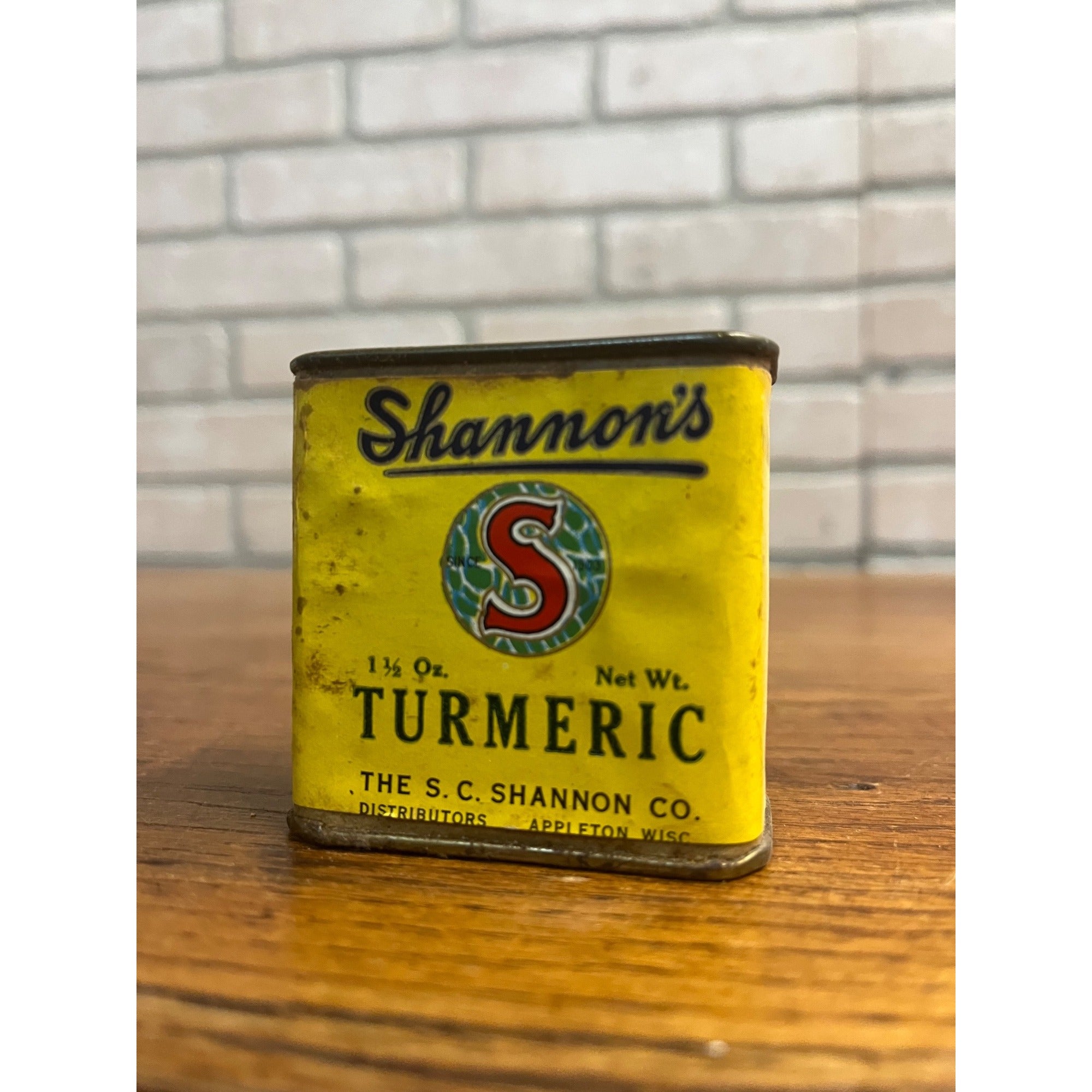 Vintage S.C. Shannon Co. Appleton Wis Tumeric Spice Tin Kitchen Decor