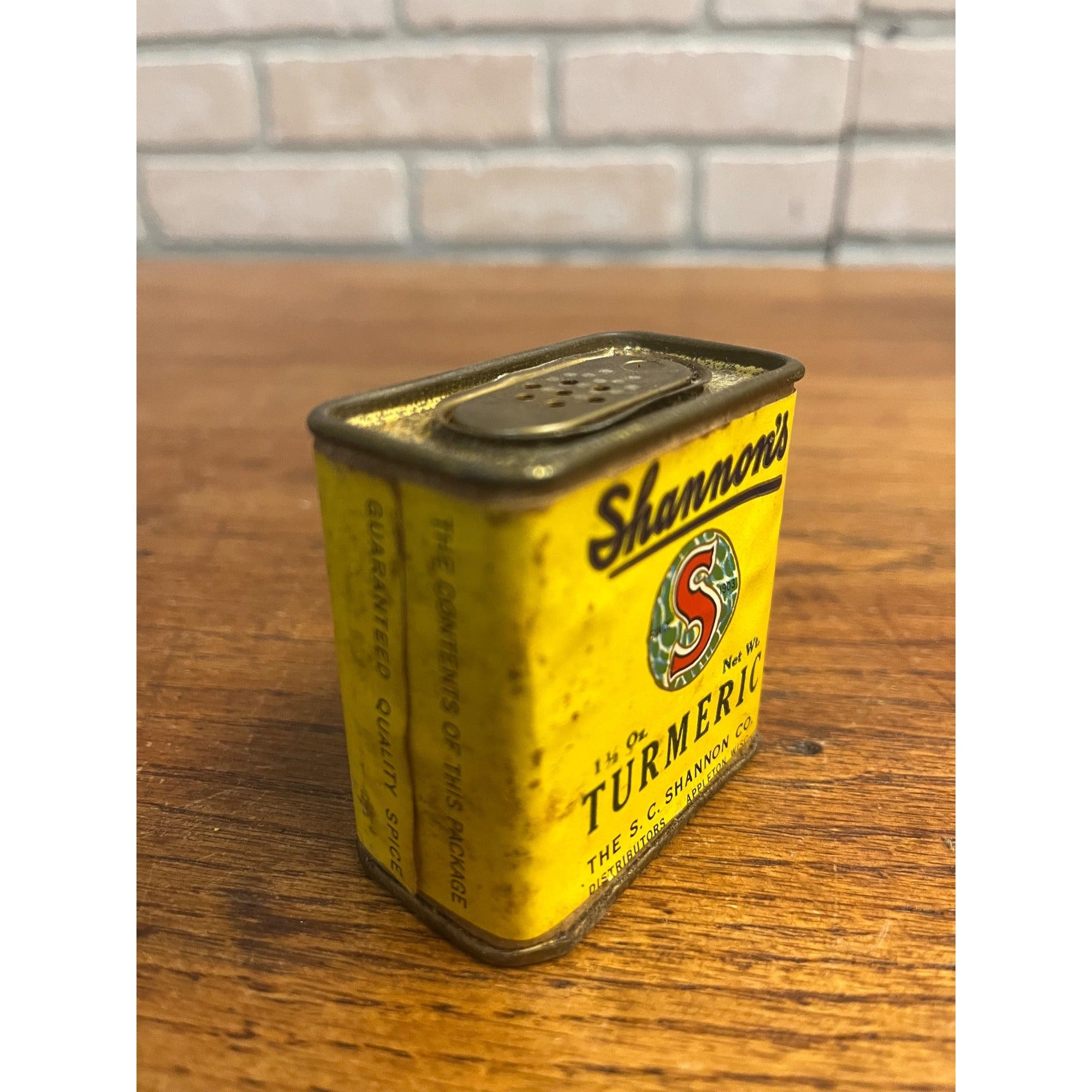 Vintage S.C. Shannon Co. Appleton Wis Tumeric Spice Tin Kitchen Decor