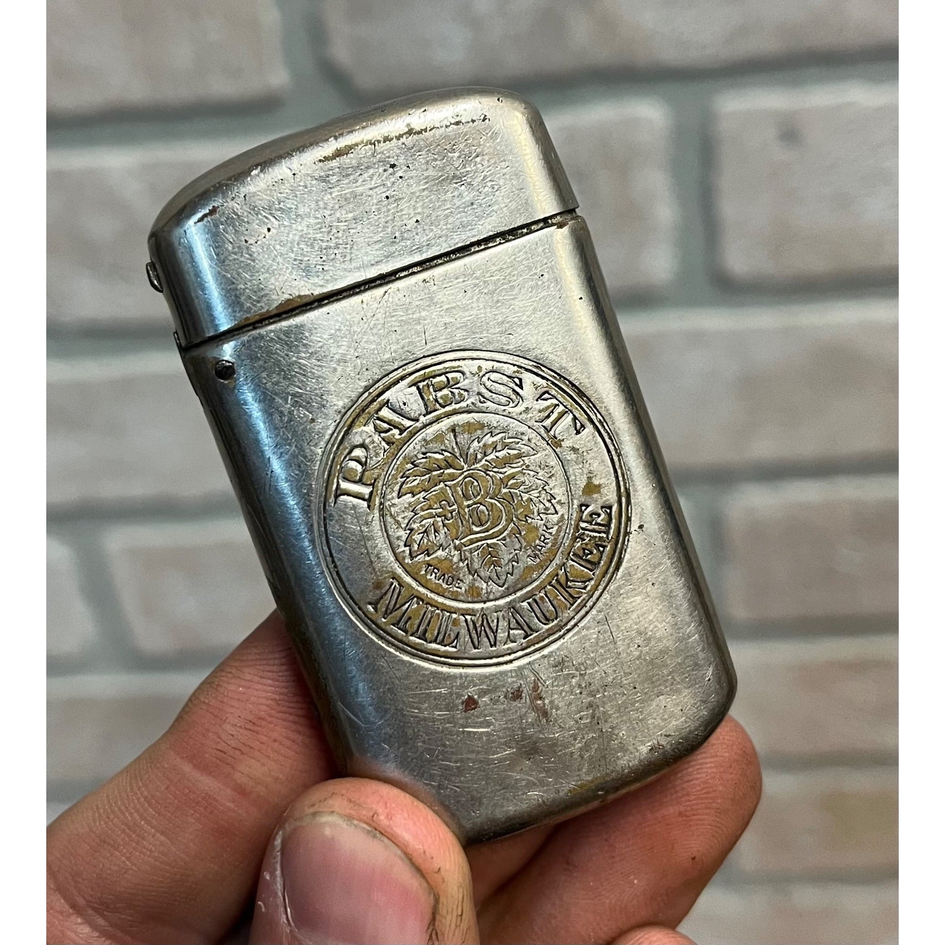 Vintage Pabst Blue Ribbon Beer Nickel Brass Match Case Holder Milwaukee Wis