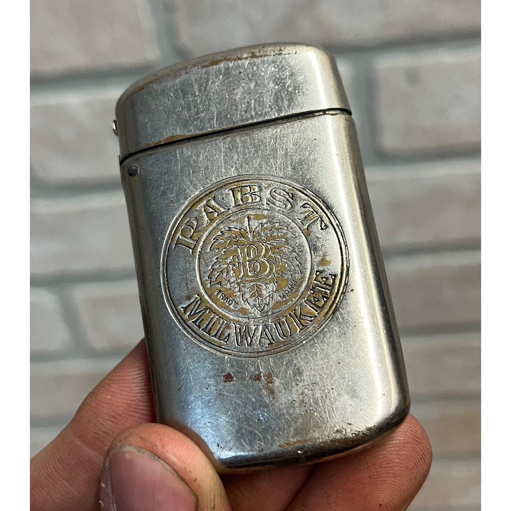 Vintage Pabst Blue Ribbon Beer Nickel Brass Match Case Holder Milwaukee Wis