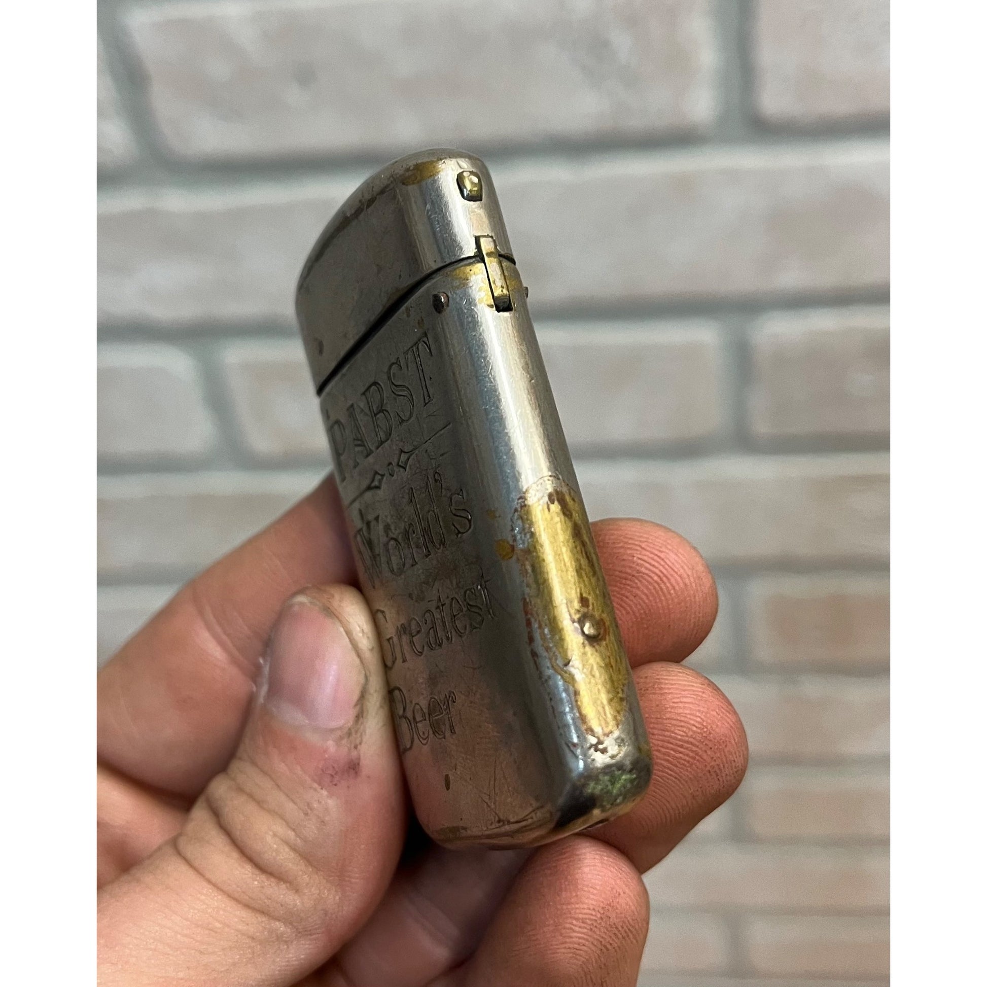 Vintage Pabst Blue Ribbon Beer Nickel Brass Match Case Holder Milwaukee Wis