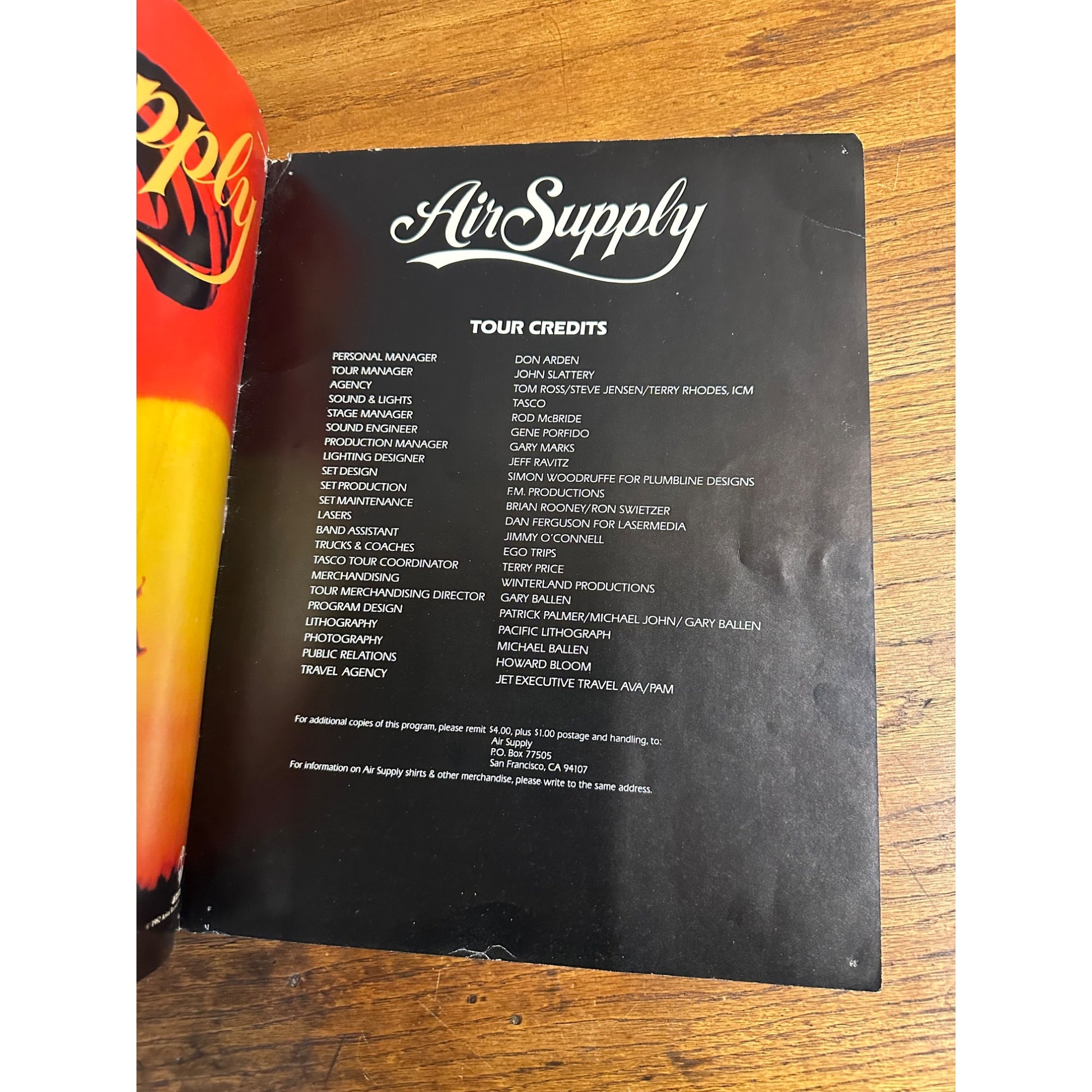 Vintage Air Supply 1982 World Tour Concert Program Booklet