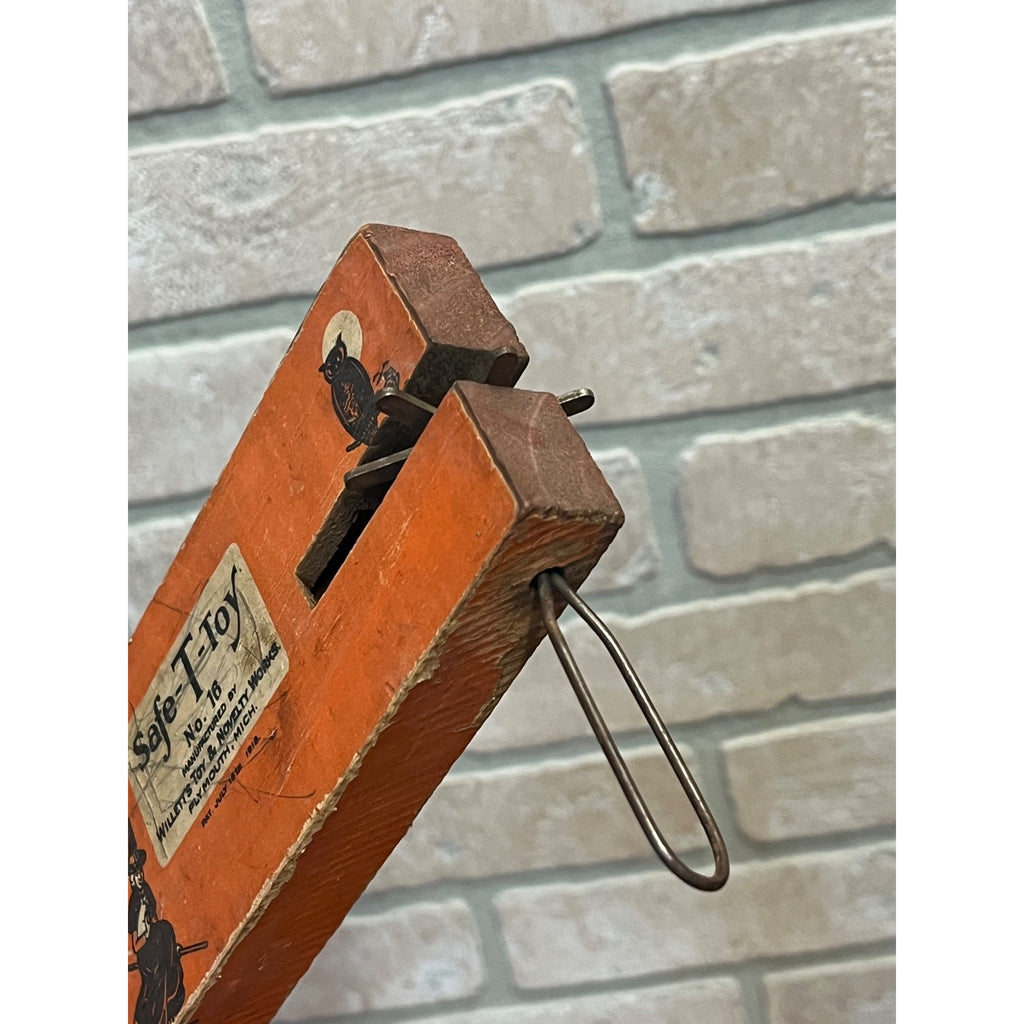 Vintage 1918 Halloween Noisemaker Witch Owl Safe-T-Toy Wooden Willet's Toy Mich