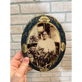 Antique Victorian Portrait Celluloid Button Photo Lady Floral Colors Funeral?