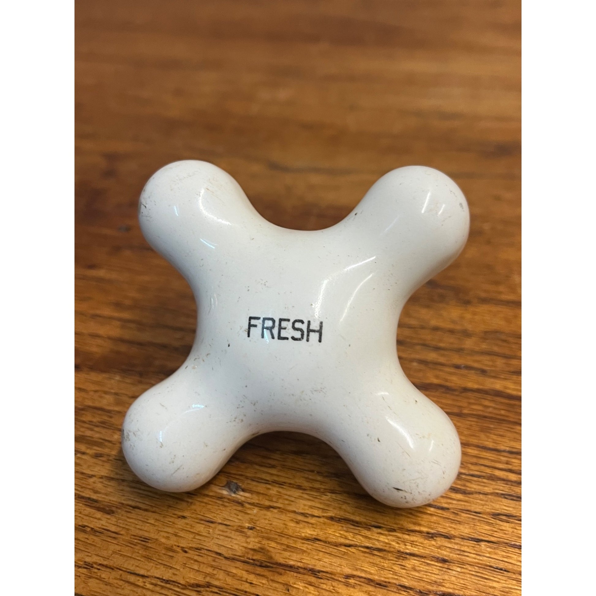 Vintage White Porcelain Faucet Cross Handle Knob Only - FRESH - 3"x3"