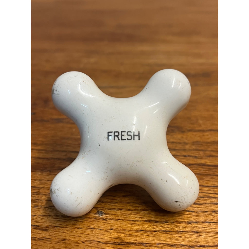 Vintage White Porcelain Faucet Cross Handle Knob Only - FRESH - 3"x3"