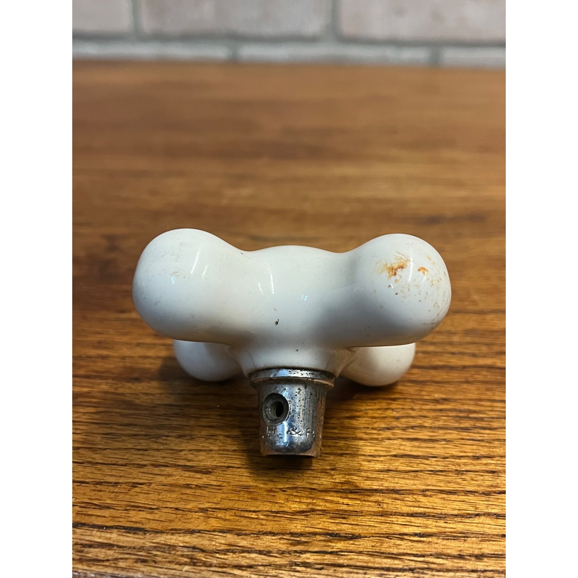 Vintage White Porcelain Faucet Cross Handle Knob Only - FRESH - 3"x3"