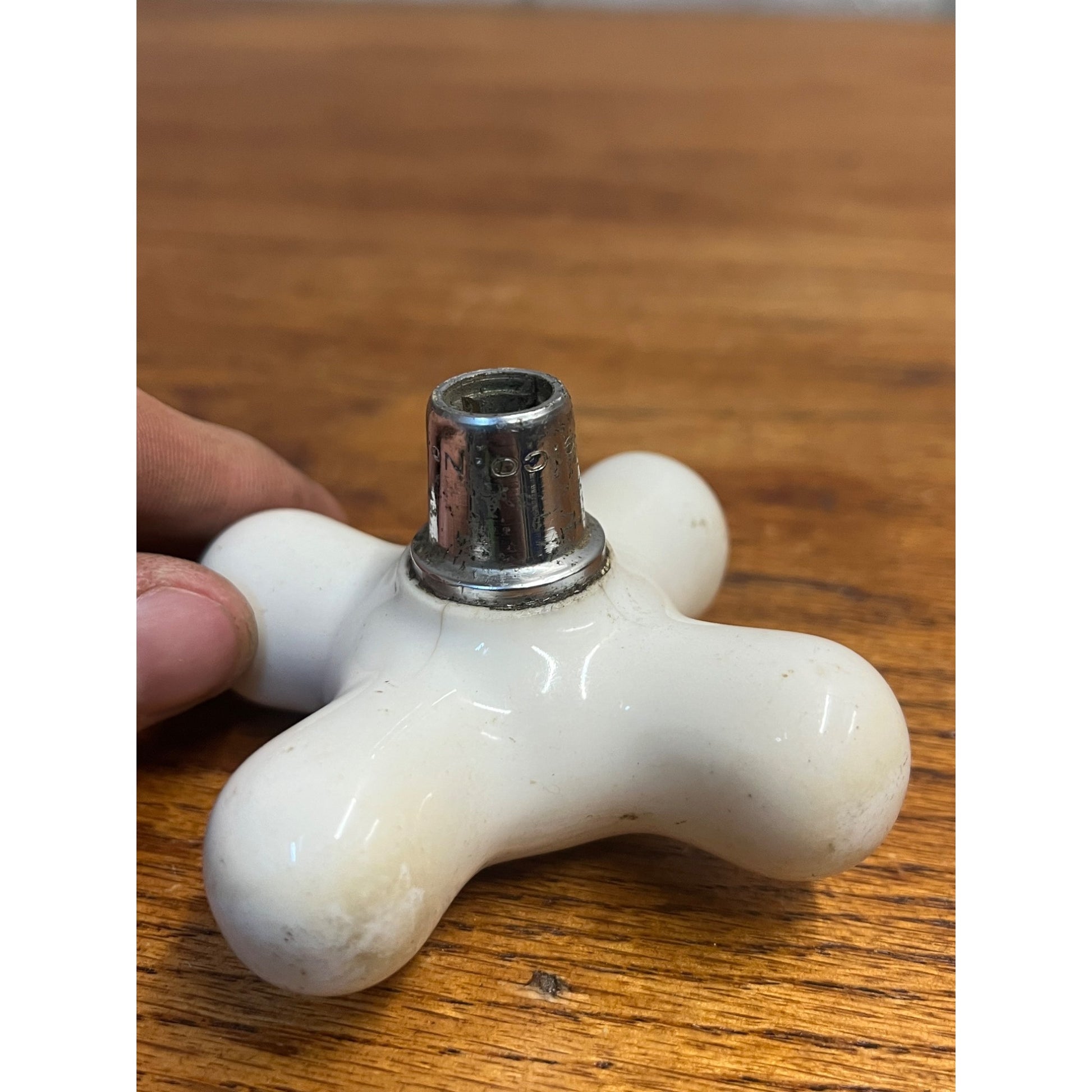 Vintage White Porcelain Faucet Cross Handle Knob Only - FRESH - 3"x3"