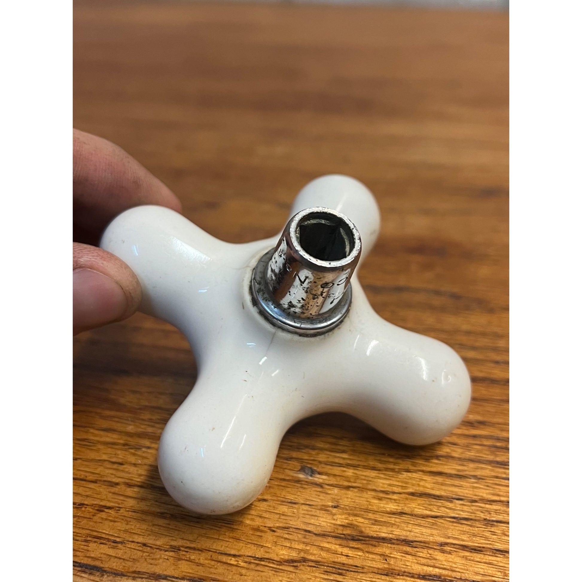 Vintage White Porcelain Faucet Cross Handle Knob Only - FRESH - 3"x3"