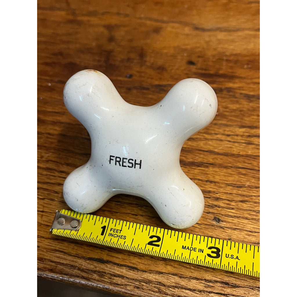 Vintage White Porcelain Faucet Cross Handle Knob Only - FRESH - 3"x3"