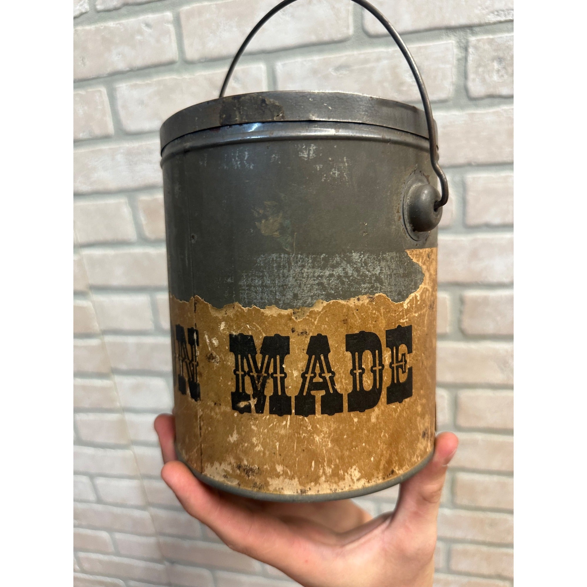 Early 1900s Goodrich Milwaukee "Old Soldier" Tobacco Empty Tin Pail Bucket Paper Label