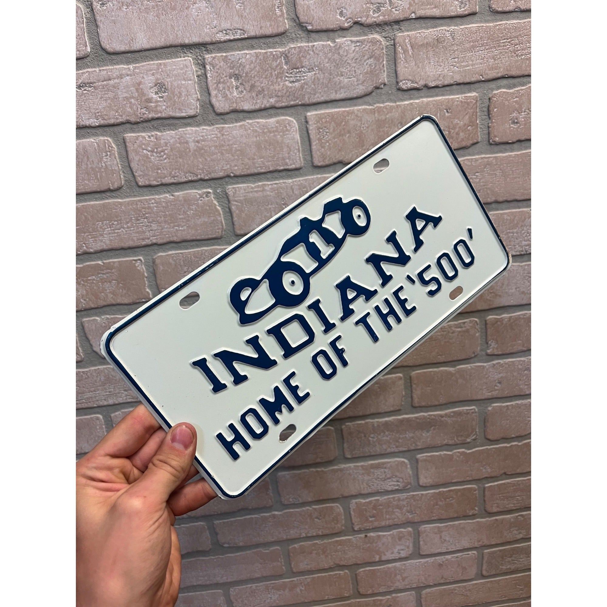 Vintage Indiana Home of the Indianapolis 500 Booster License Plate EMBOSS STEEL