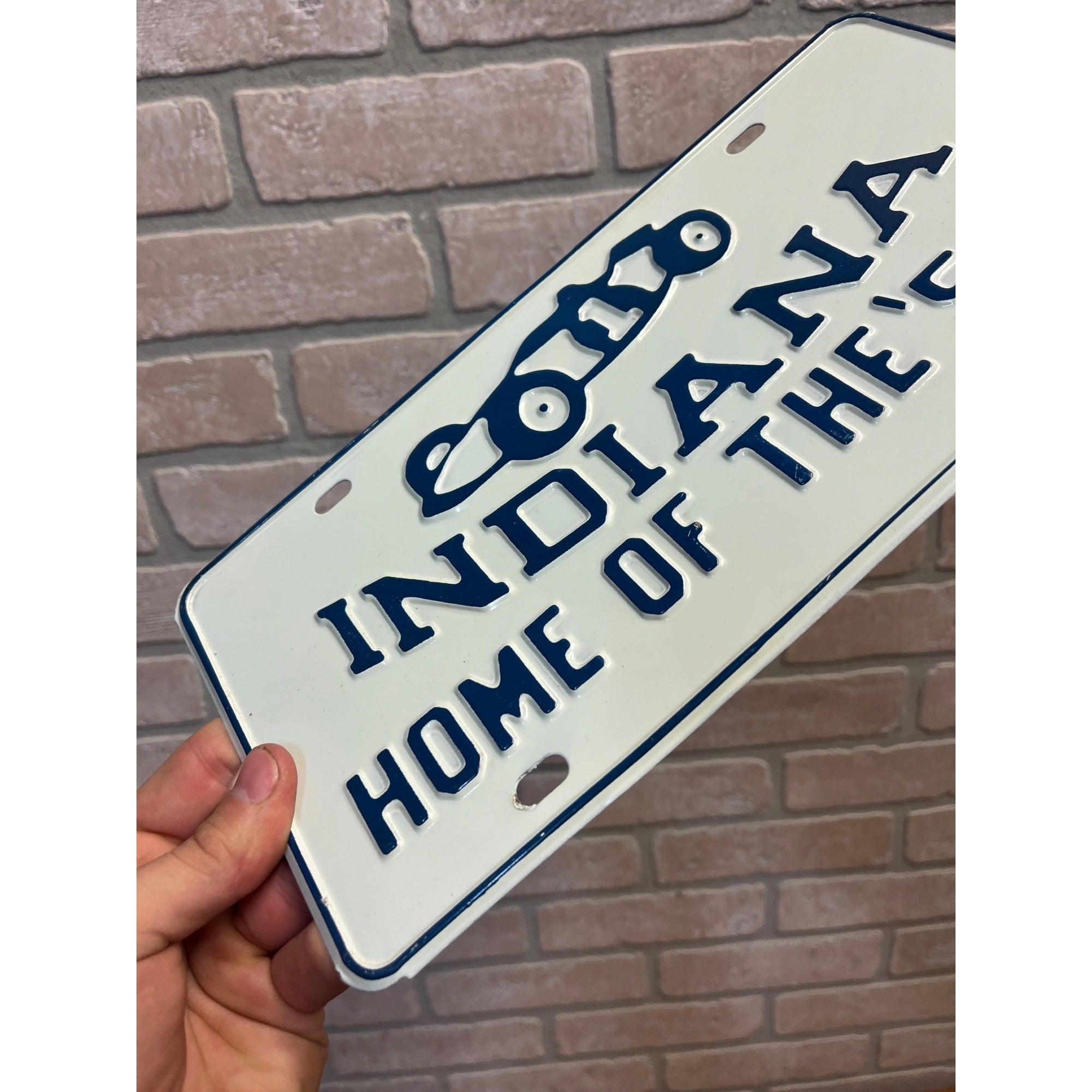 Vintage Indiana Home of the Indianapolis 500 Booster License Plate EMBOSS STEEL