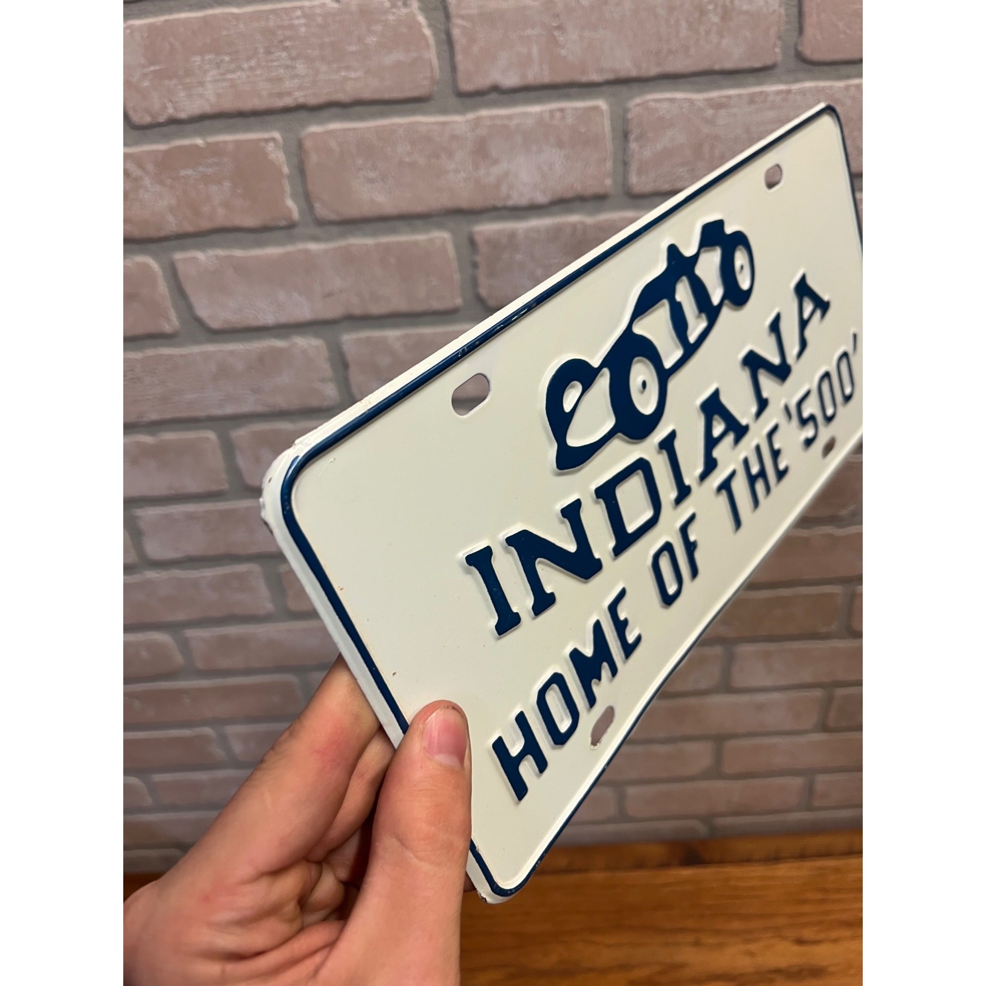 Vintage Indiana Home of the Indianapolis 500 Booster License Plate EMBOSS STEEL