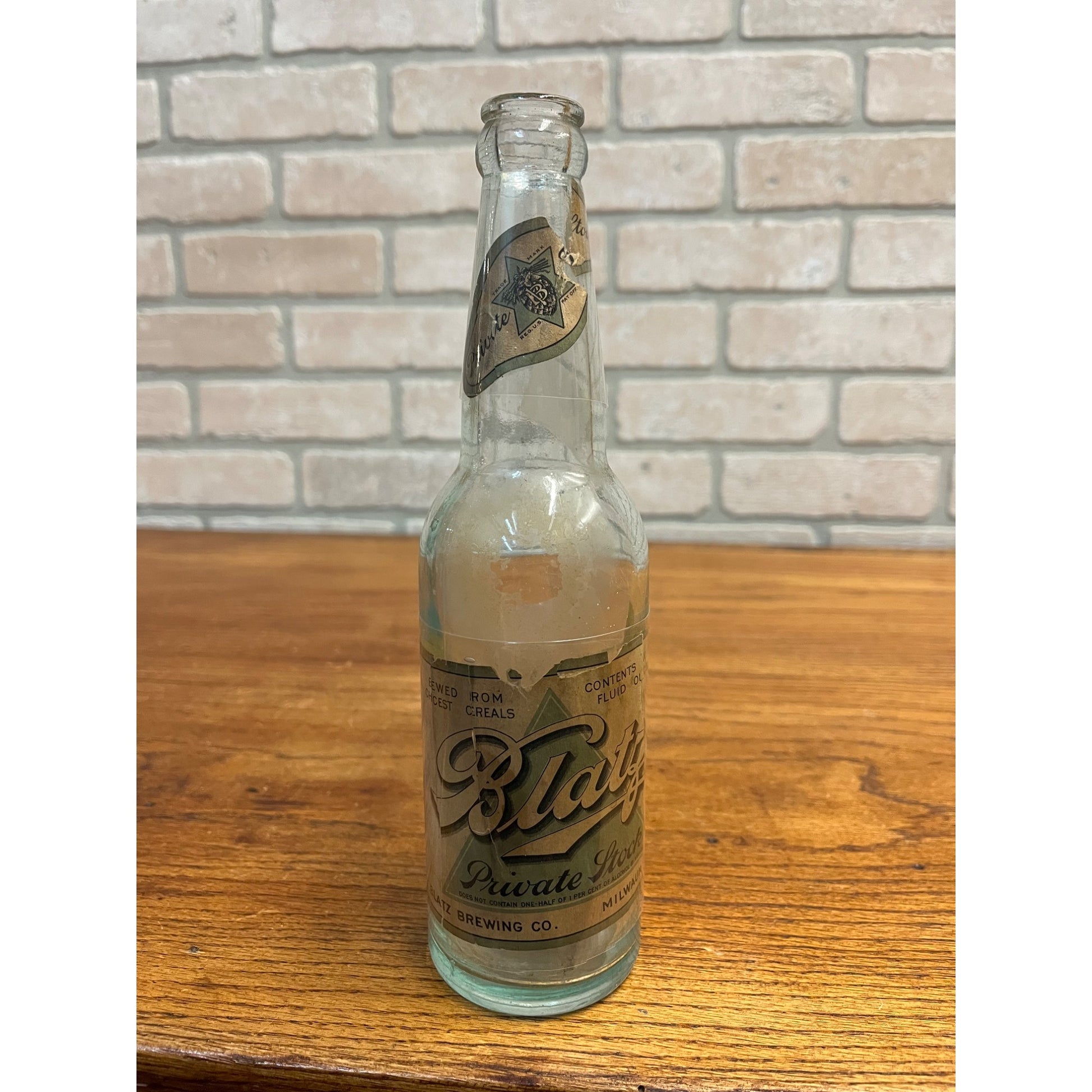 Vintage Blatz Private Stock Beer IRTP Paper Label Bottle Milwaukee, Wis 12oz
