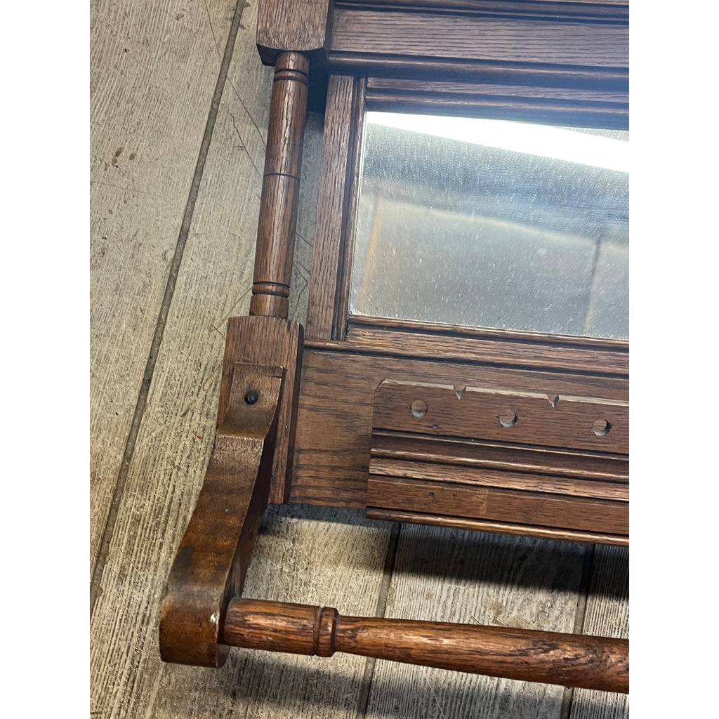 Antique Victorian Eastlake Walnut Mirror Towel Rack Washstand Hall Tree Shelf