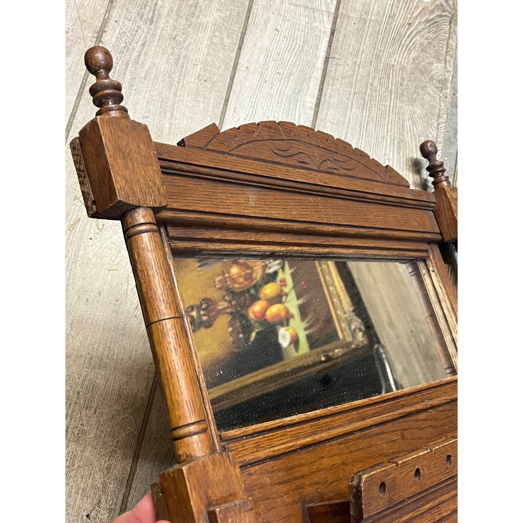 Antique Victorian Eastlake Walnut Mirror Towel Rack Washstand Hall Tree Shelf