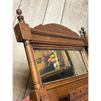 Antique Victorian Eastlake Walnut Mirror Towel Rack Washstand Hall Tree Shelf