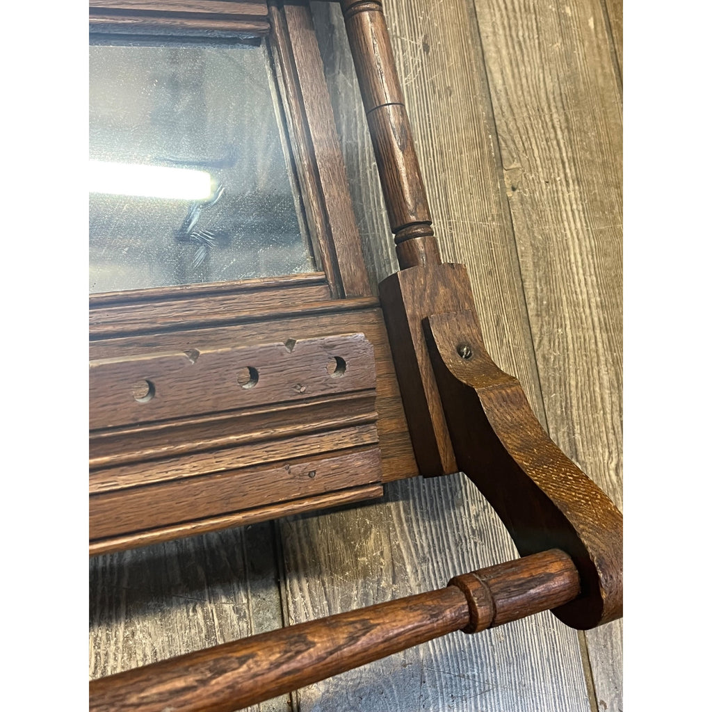 Antique Victorian Eastlake Walnut Mirror Towel Rack Washstand Hall Tree Shelf