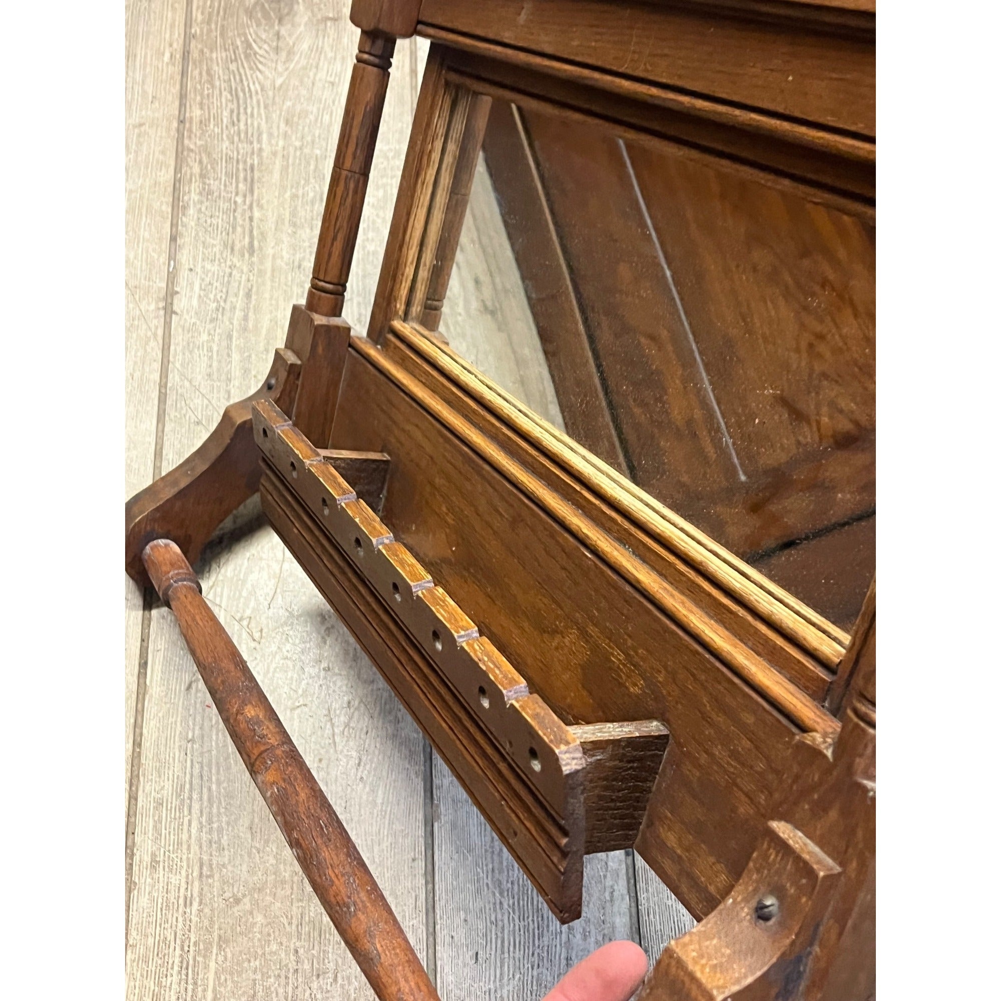 Antique Victorian Eastlake Walnut Mirror Towel Rack Washstand Hall Tree Shelf
