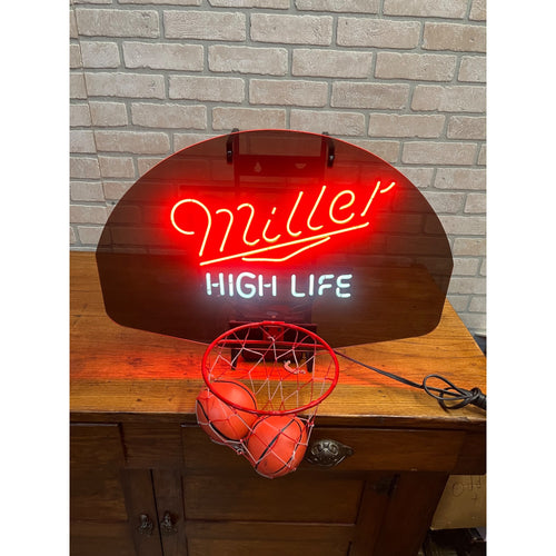 Vintage 1989 Miller High Life Basketball Bar Neon Sign Hoop w/ Balls - Works