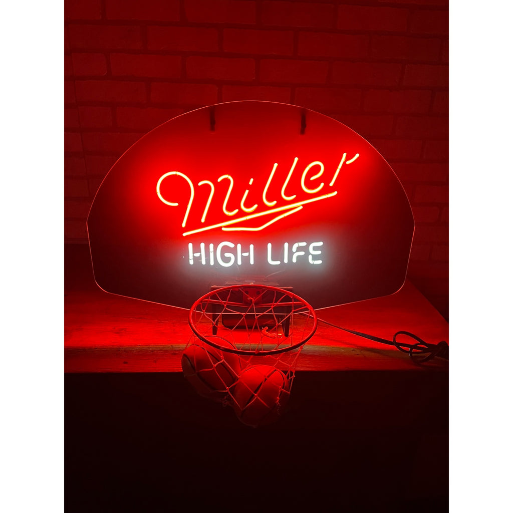 Vintage 1989 Miller High Life Basketball Bar Neon Sign Hoop w/ Balls - Works