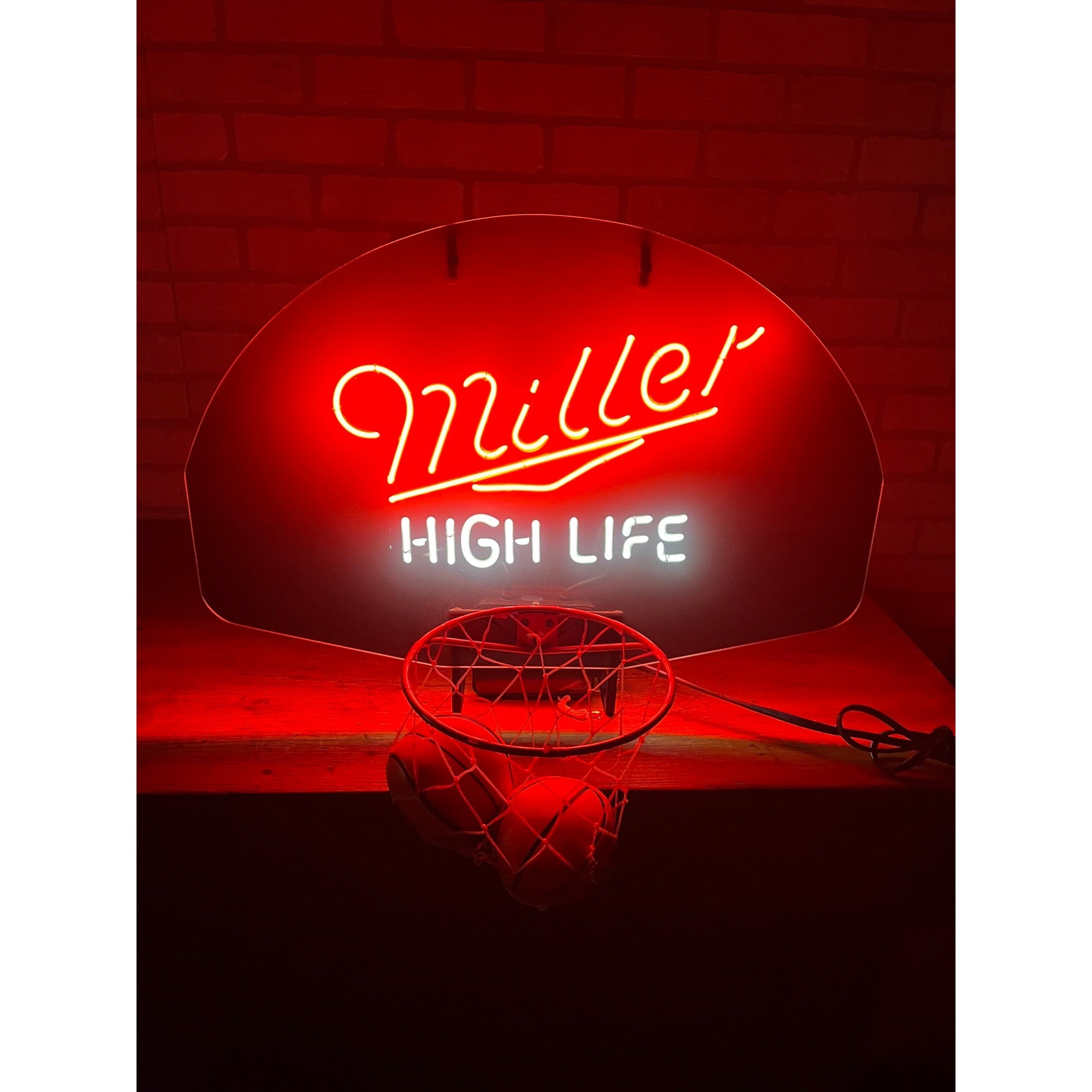 Vintage 1989 Miller High Life Basketball Bar Neon Sign Hoop w/ Balls - Works