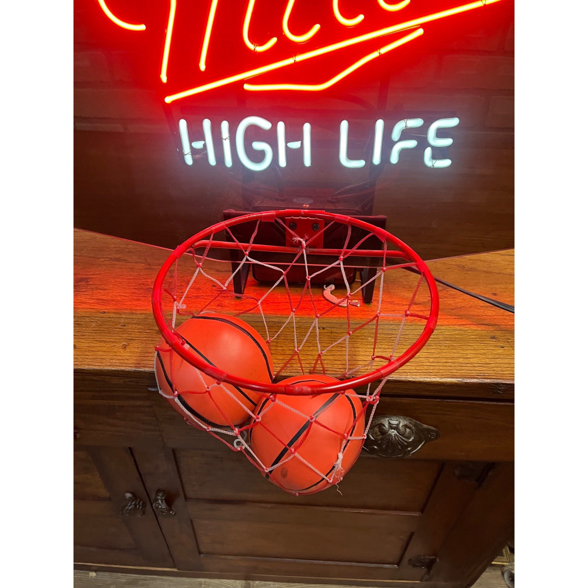 Vintage 1989 Miller High Life Basketball Bar Neon Sign Hoop w/ Balls - Works