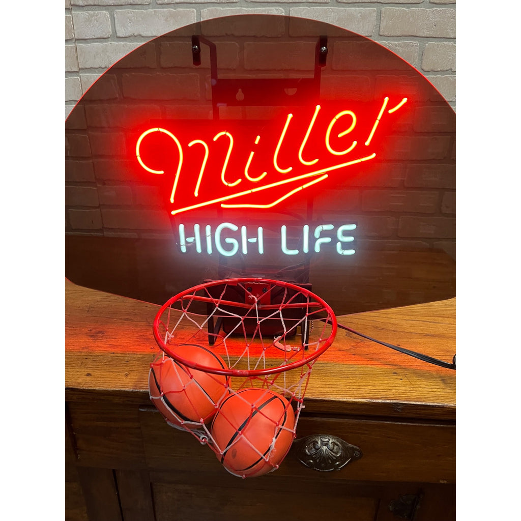 Vintage 1989 Miller High Life Basketball Bar Neon Sign Hoop w/ Balls - Works