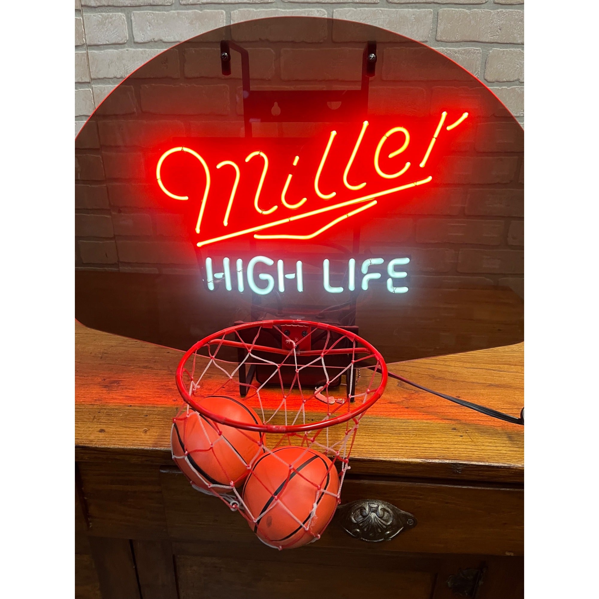 Vintage 1989 Miller High Life Basketball Bar Neon Sign Hoop w/ Balls - Works